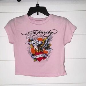 Ed Hardy Brave Eagle Pink Cropped T Shirt